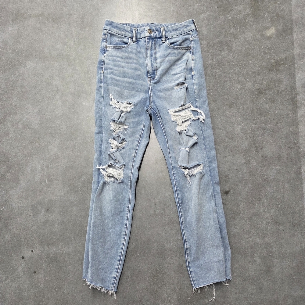 American Eagle Outfitters Light Blue High Rise Distressed Jeans